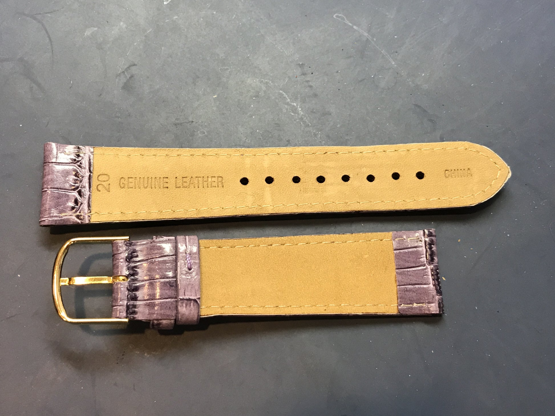 20mm PURPLE Color Genuine Leather Watch Strap - New