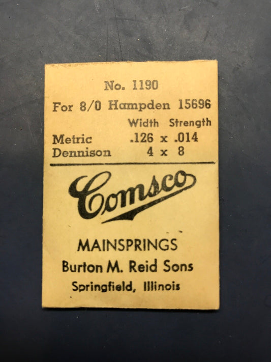 Comsco Mainspring #1190 for 8/0s Hampden Factory #15696 - Steel