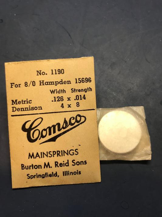 Comsco Mainspring #1190 for 8/0s Hampden Factory #15696 - Steel