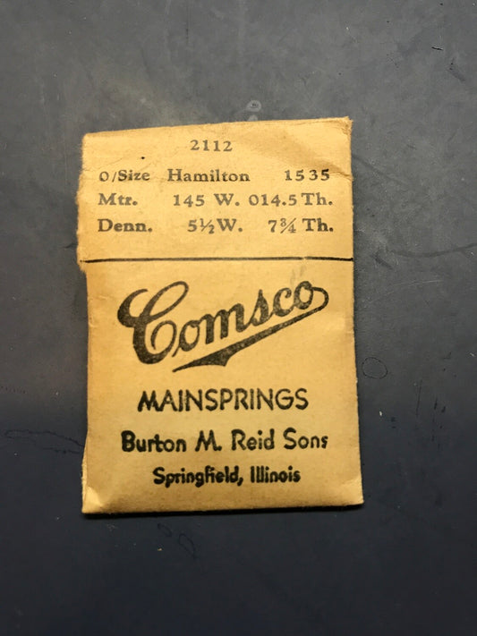 Comsco Mainspring #2112 for Hamilton 0s Factory No. 1535 - Steel