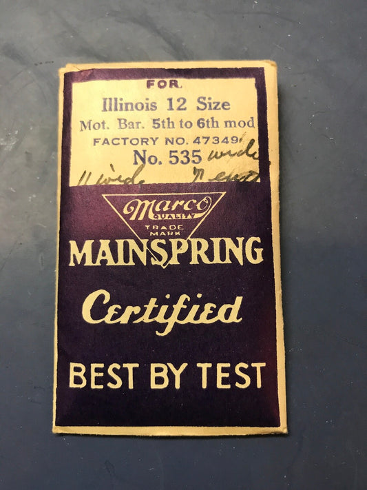 Marco Mainspring #535 for 12s Illinois Factory No. 47349 - Steel