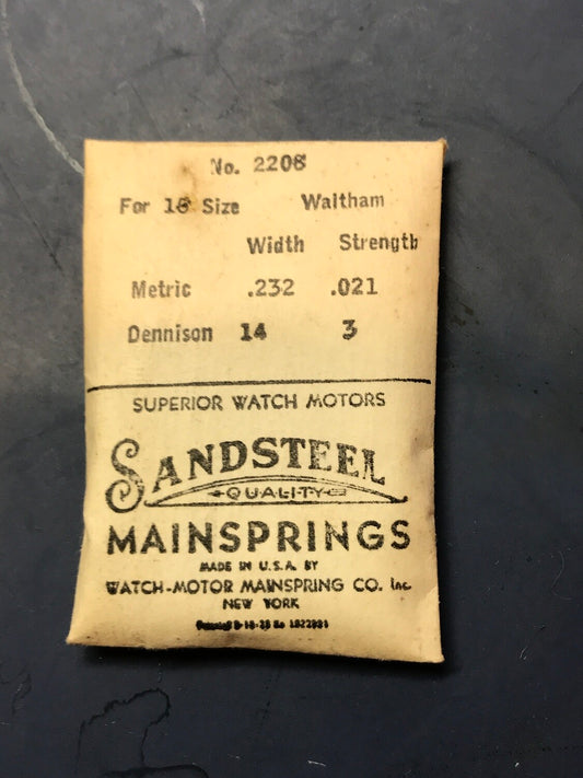 Sandsteel Mainspring #2208 for 16s Model 1872 movements - Steel