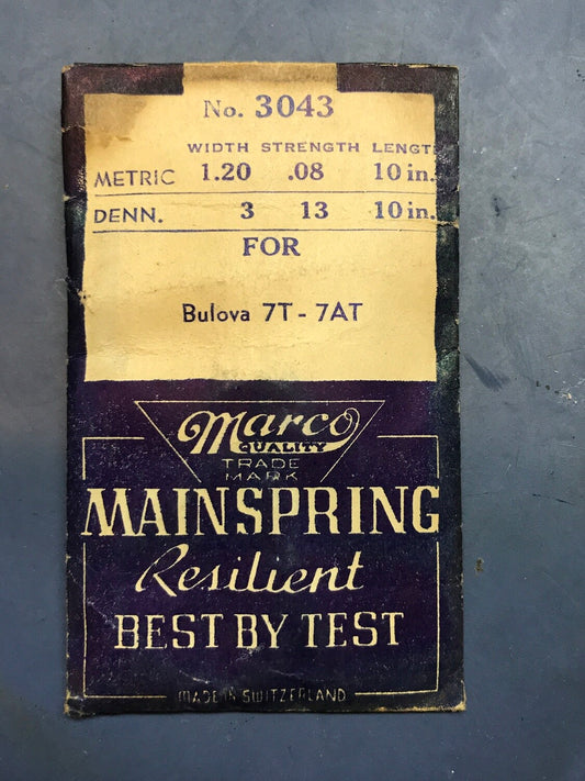 Marco Mainspring No. 3043 for Bulova caliber 7T & 7AT - Steel