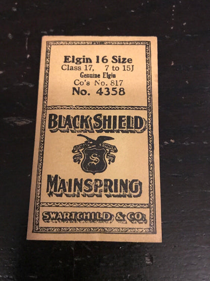 Swartchid Black Shield Mainspring for 16s Elgin Pocket Watch No. 817 - Steel