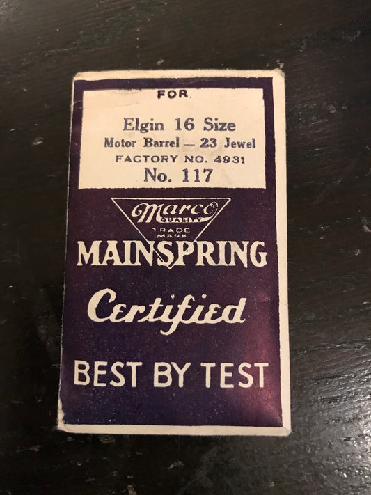 Marco Mainspring #117 for 16s Elgin 23j Motor Barrel #4931 - Steel