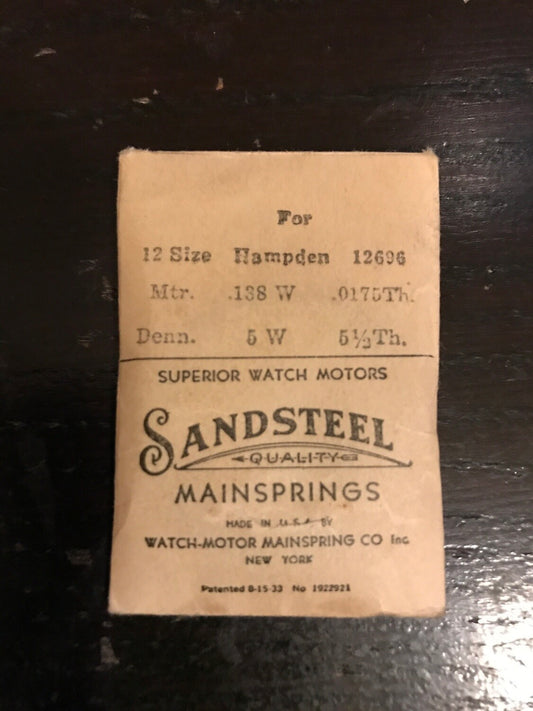 Sandsteel Mainspring for Hampden 12s #12696 - Steel