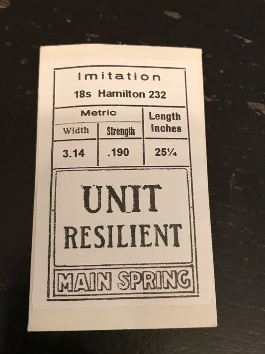 Mainspring for Hamilton 18s Factory No. 232 - Steel