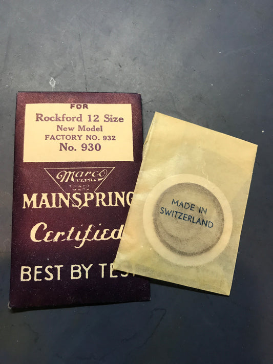 Marco Mainspring #930 for Rockford 12s Factory No. 932 - Steel