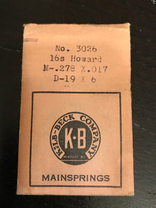 Kilb-Beck Mainspring #3026 for Howard 16s No. 328 - Steel