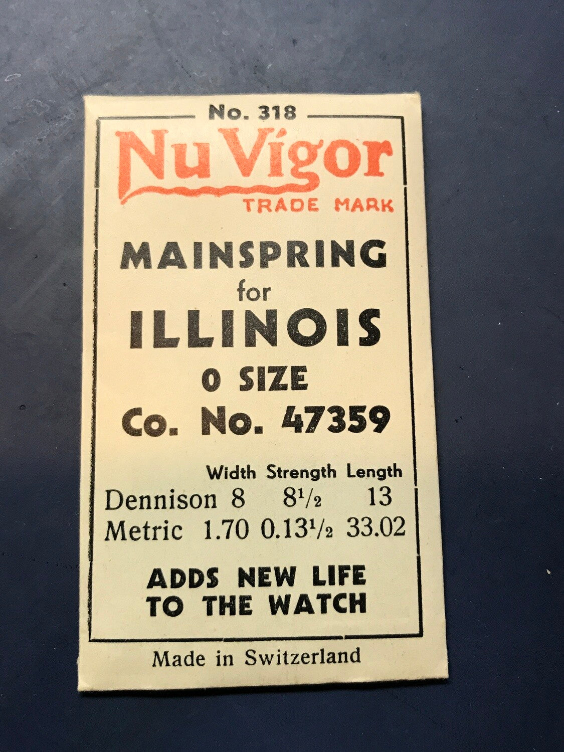 NuVigor Mainspring #318 for Illinois 0s movements #47359 - Steel
