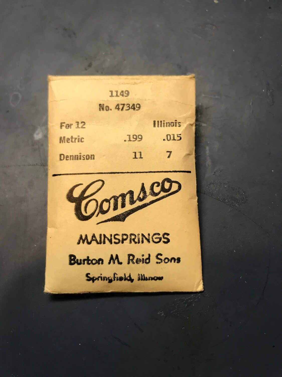 Comsco Mainspring #1149 for 12s Illinois #47349 - Steel