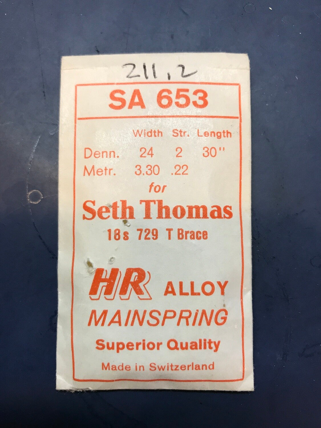 HR Mainspring SA653 for Seth Thomas 18s Factory No. 729 - Alloy