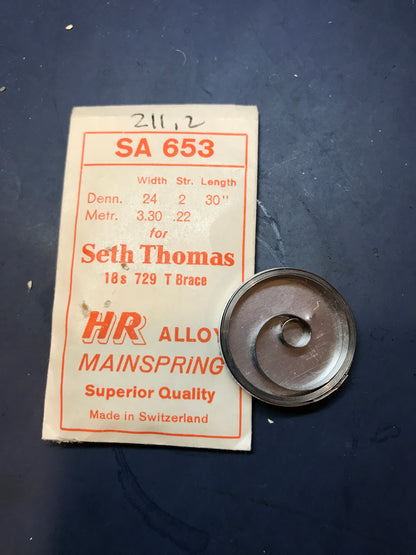 HR Mainspring SA653 for Seth Thomas 18s Factory No. 729 - Alloy