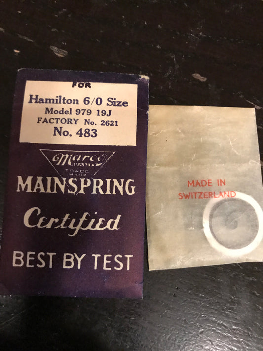 Marco Mainspring #483 for Hamilton 6/0s Model 979 No. 2621 - Steel