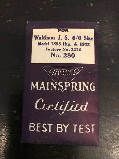Marco Mainspring #280 for Waltham 6/0s Jewel & 1942 Series No. 2226 - Steel