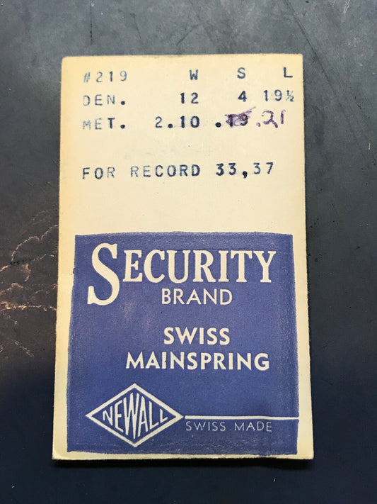 Newall Security Mainspring #219 for Record 18L caliber 33 & 37 movements - Alloy