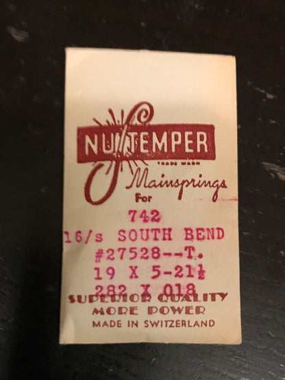 NuTemper Mainspring No.742 for South Bend 16s No. #27528 - Steel