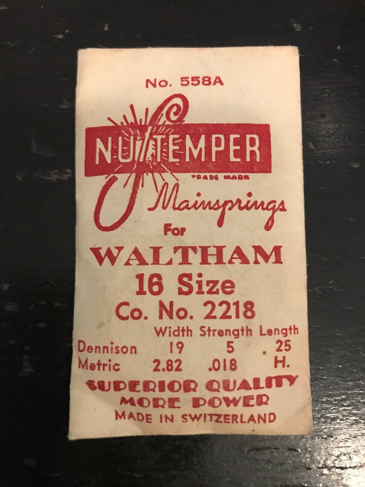 NuTemper Mainspring for Waltham 16s No. 2218 - Steel
