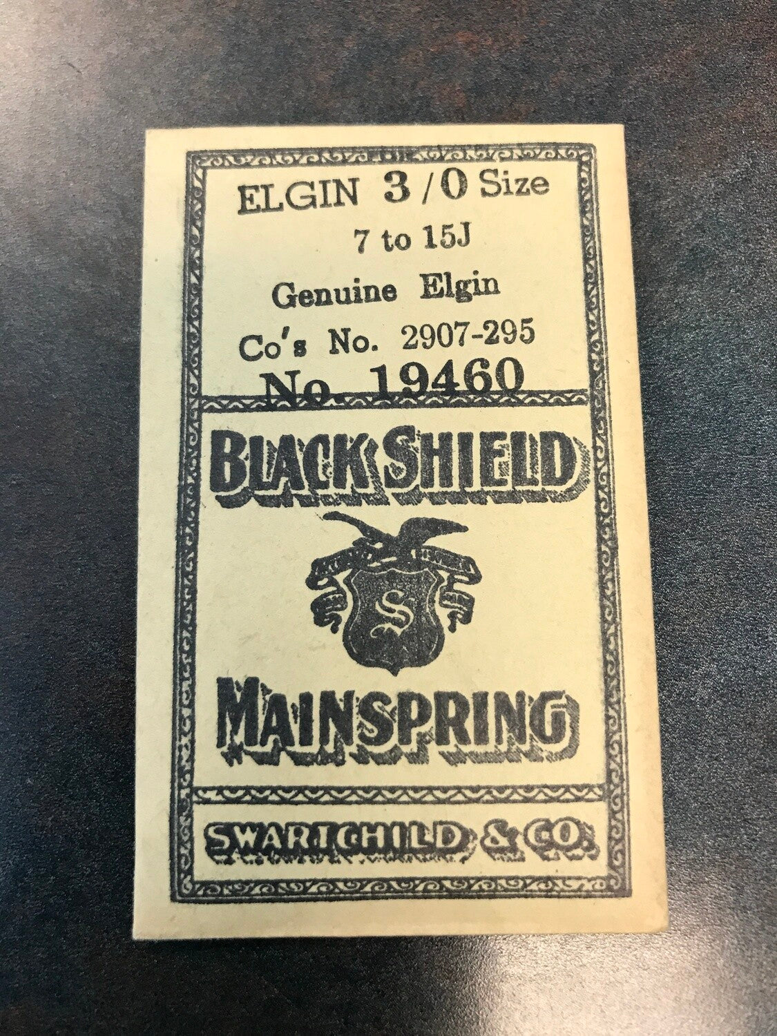 Swartchild Black Shield Mainspring for Elgin 3/0s #2097 - Steel