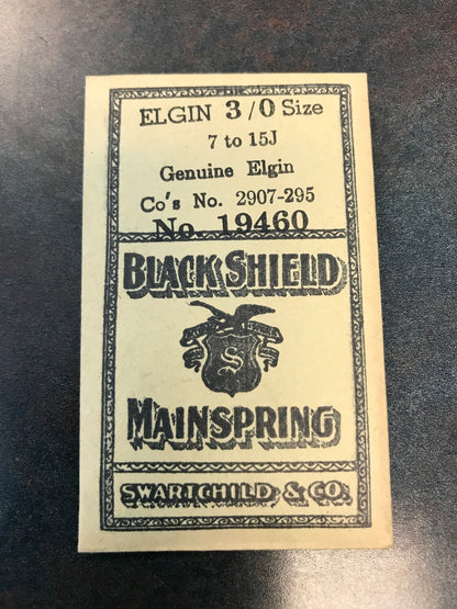 Swartchild Black Shield Mainspring for Elgin 3/0s #2097 - Steel