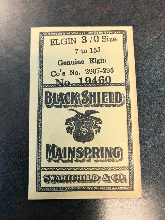 Swartchild Black Shield Mainspring for Elgin 3/0s #2097 - Steel