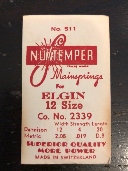 NuTemper Mainspring No. 511 for Elgin 12s No. #2339 - Steel