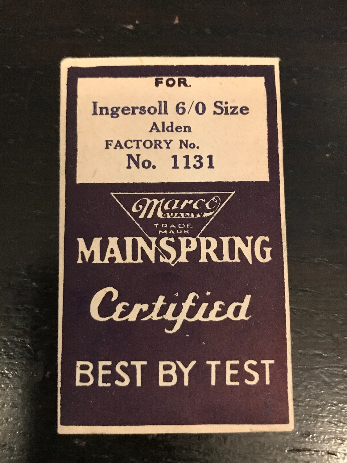 Marco Mainspring #1131 for 6/0s Ingersoll Alden Wrist Watch - Steel