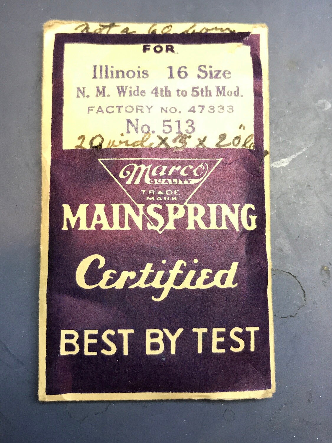 Marco Mainspring #513 for 16s Illinois Factory No. 47333 - Steel
