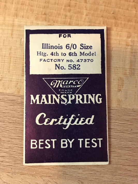 Marco Mainspring #582 for Illinois 6/0s Factory No. 47370 - Steel