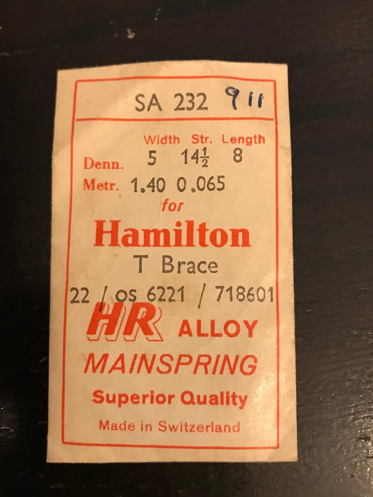 HR Mainspring SA232 for Hamilton 22/0s #6221 / 718601 - Alloy