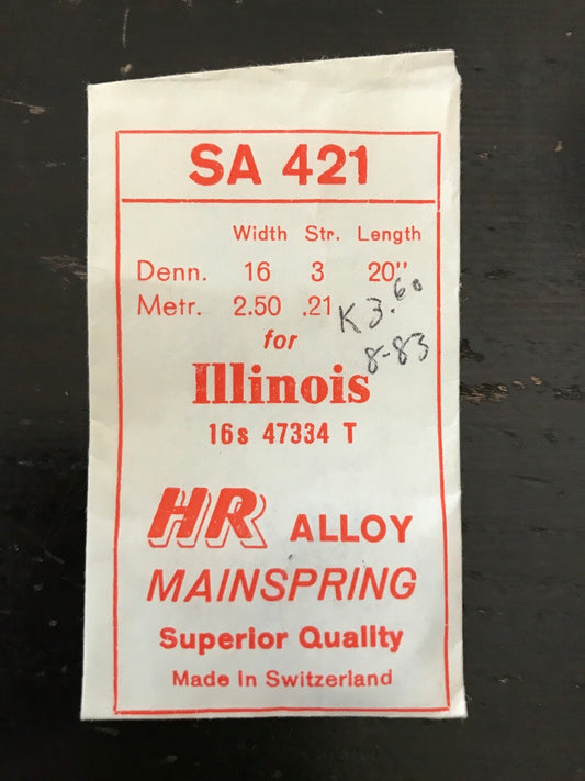 HR Mainspring SA421 for 16s Illinois Factory No. 47334 - Alloy
