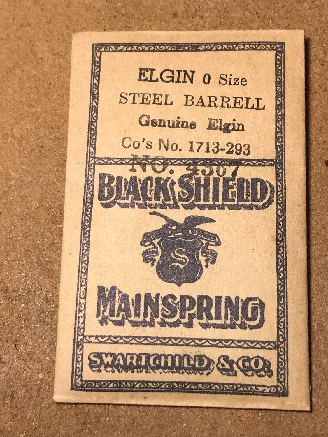 Swartchild Black Shield Mainspring for Elgin 0s #1713 - Steel