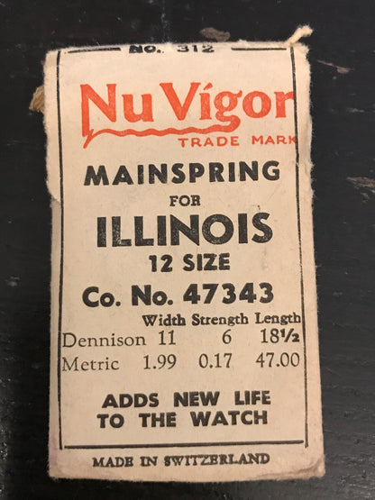 NuVigor Mainspring #312 for Illinois 12s movements Factory No. 47343 - Steel