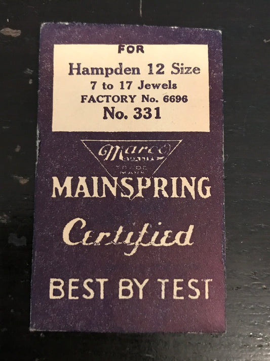 Marco Mainspring #331 for 12s Hampden Pocket Watch #6696