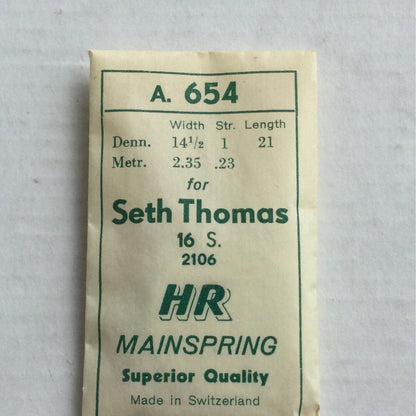 HR Mainspring A654 for Seth Thomas 16s Factory No. 2106 - Steel