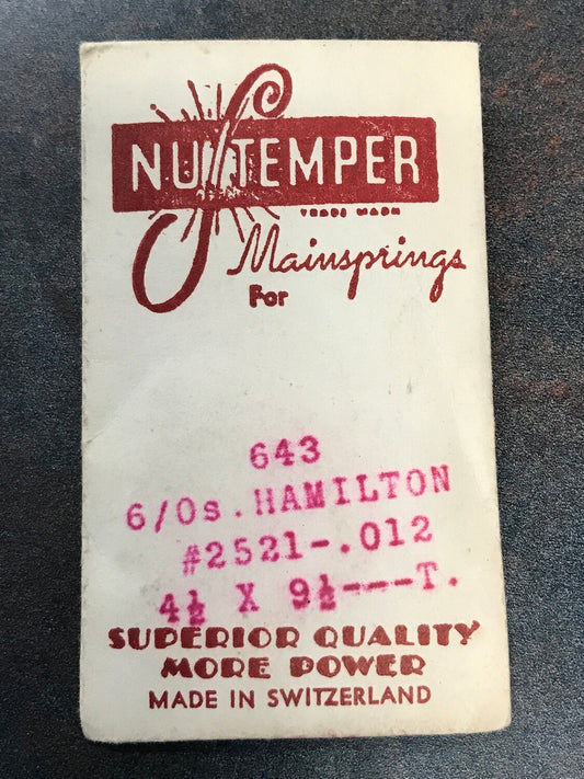 NuTemper Mainspring #643 for Hamilton 6/0s #2521- Steel