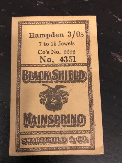 Swartchild Black Shield Mainspring for Hampden 3/0s No. #9696 - Steel