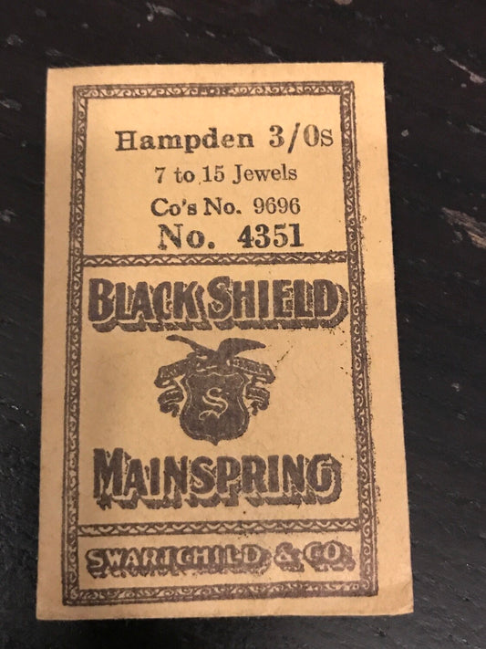 Swartchild Black Shield Mainspring for Hampden 3/0s No. #9696 - Steel