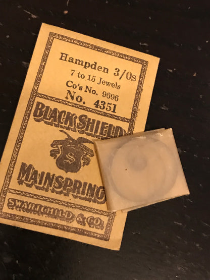 Swartchild Black Shield Mainspring for Hampden 3/0s No. #9696 - Steel