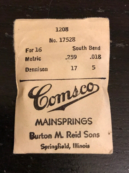 Comsco Mainspring #1208 for 16s South Bend Factory No. 17528 - Steel