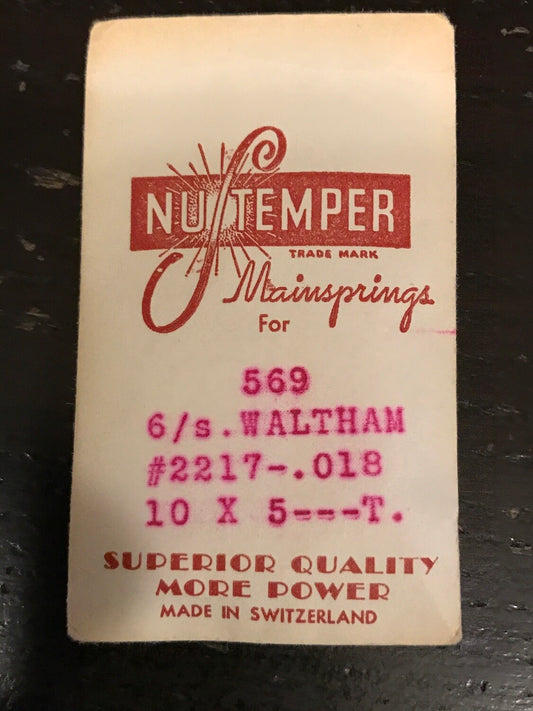 NuTemper Mainspring #569 for Waltham 6s Factory No. 2217 - Steel