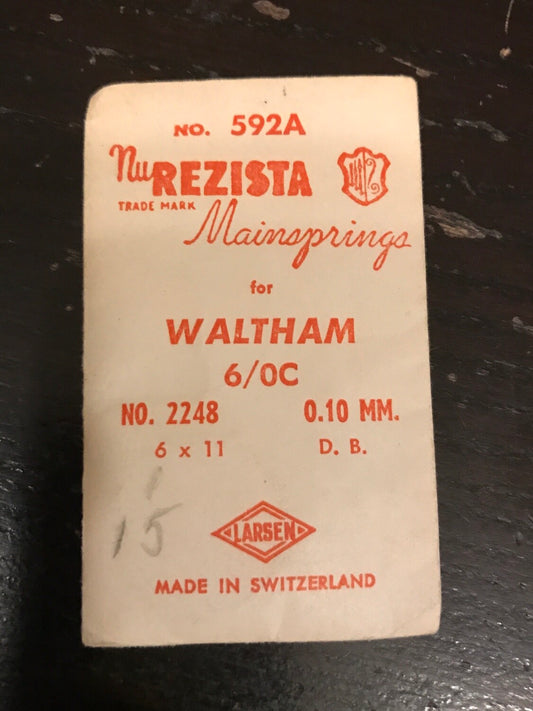 NuRezista Mainspring #592A for Waltham 6/0s "C" & "D" Model 1945 No. 2248 - Steel