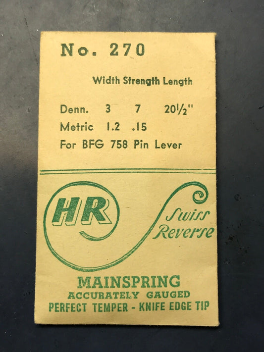 HR Mainspring #270 for BFG caliber 758 Pin Lever Movement - Steel