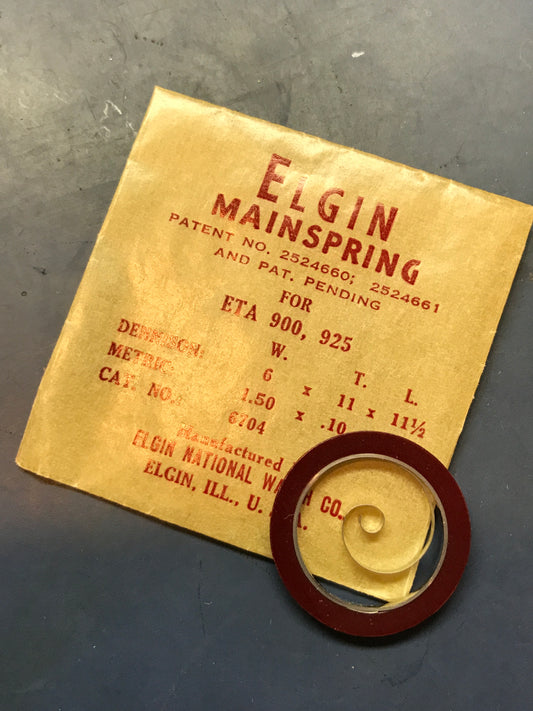 Elgin Factory Mainspring for 10½ ligne ETA 900, 925 - No. 6704 - Alloy