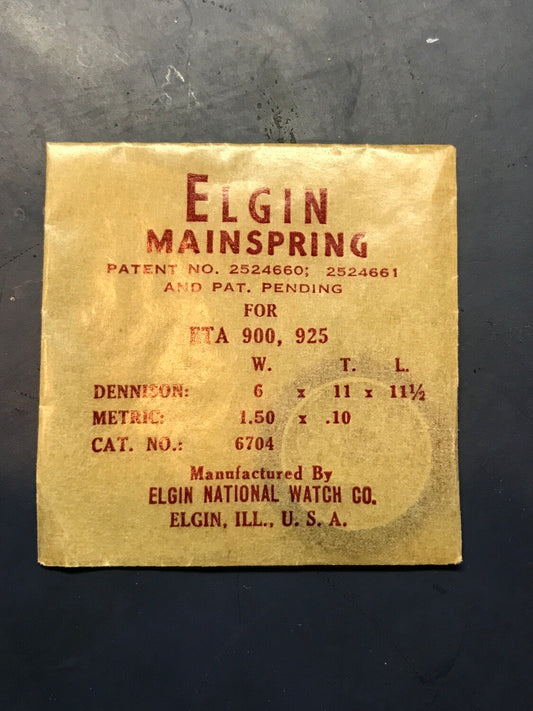 Elgin Factory Mainspring for 10½ ligne ETA 900, 925 - No. 6704 - Alloy