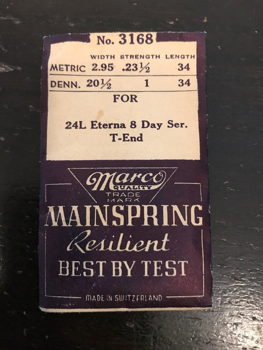 Marco Mainspring #3168 for Eterna 24L 8 Day Military Watch - Steel