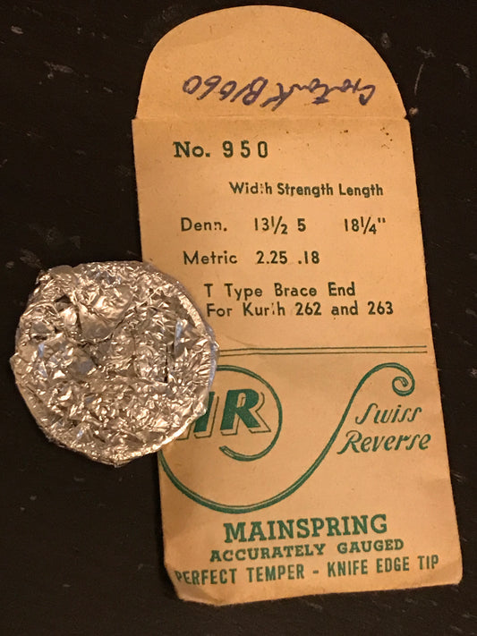 HR Mainspring #950 for Kurth 262 & 263 Pocket Watches - Steel