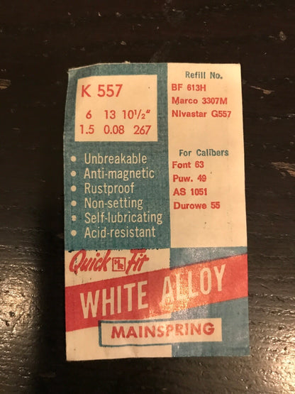 HR Quick Fit Mainspring No. K557 for AS 1051, Durowe 55, PUW 49, Font 63 - Alloy