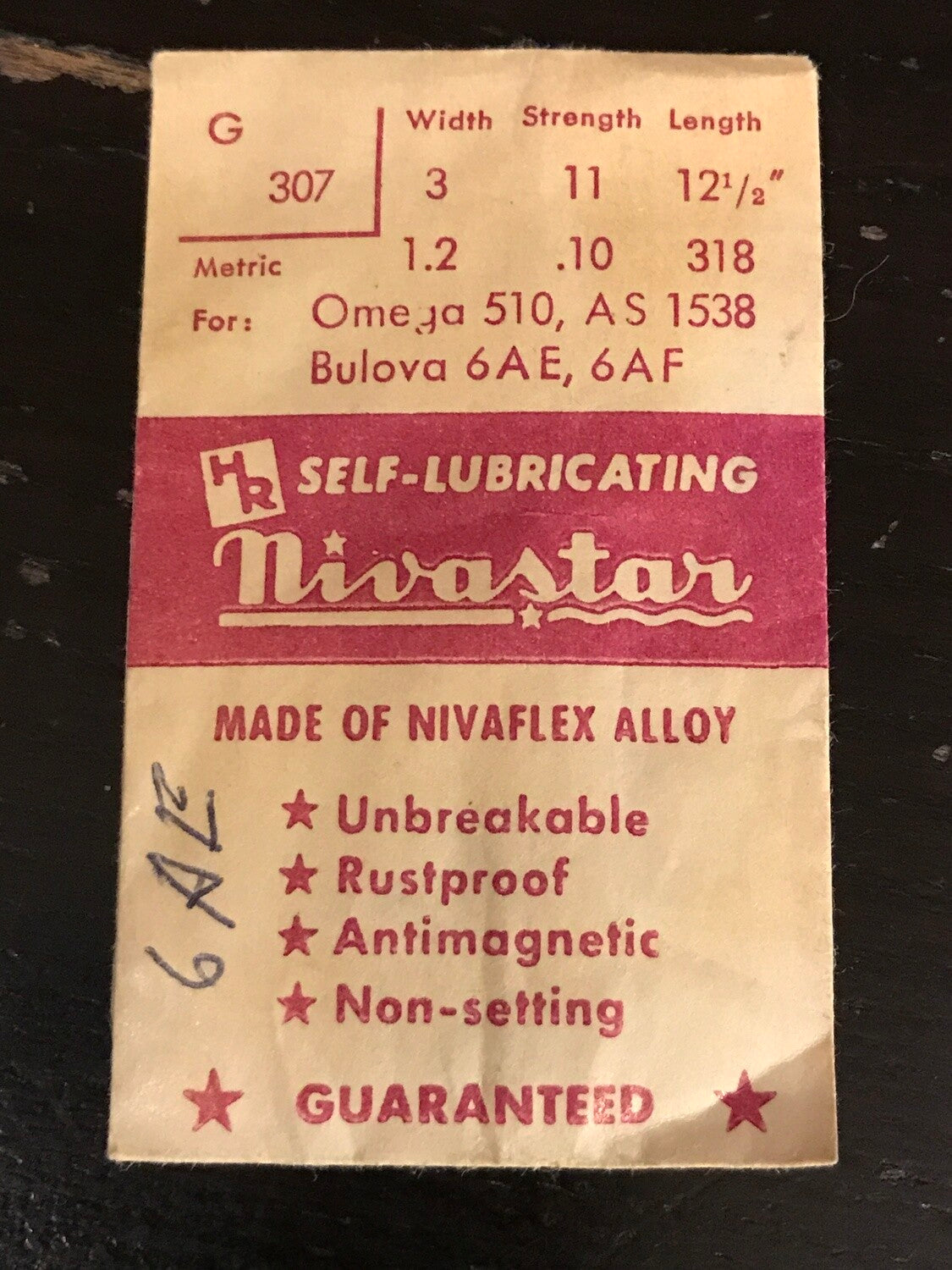 HR Nivastar Mainspring G307 for Omega 510, Bulova 6AE, 6AF, AS 1538 - Alloy