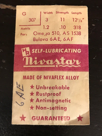HR Nivastar Mainspring G307 for Omega 510, Bulova 6AE, 6AF, AS 1538 - Alloy